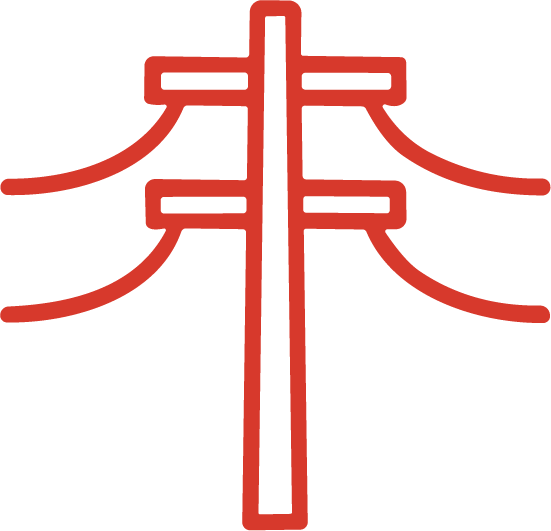A vector graphic of a utility power line in the color red.