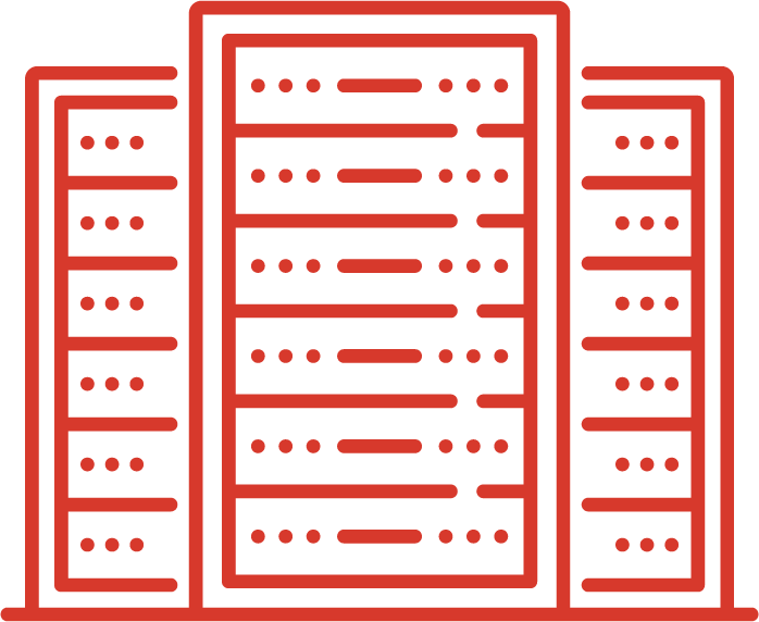 A vector graphic of a data center server rack colored red.