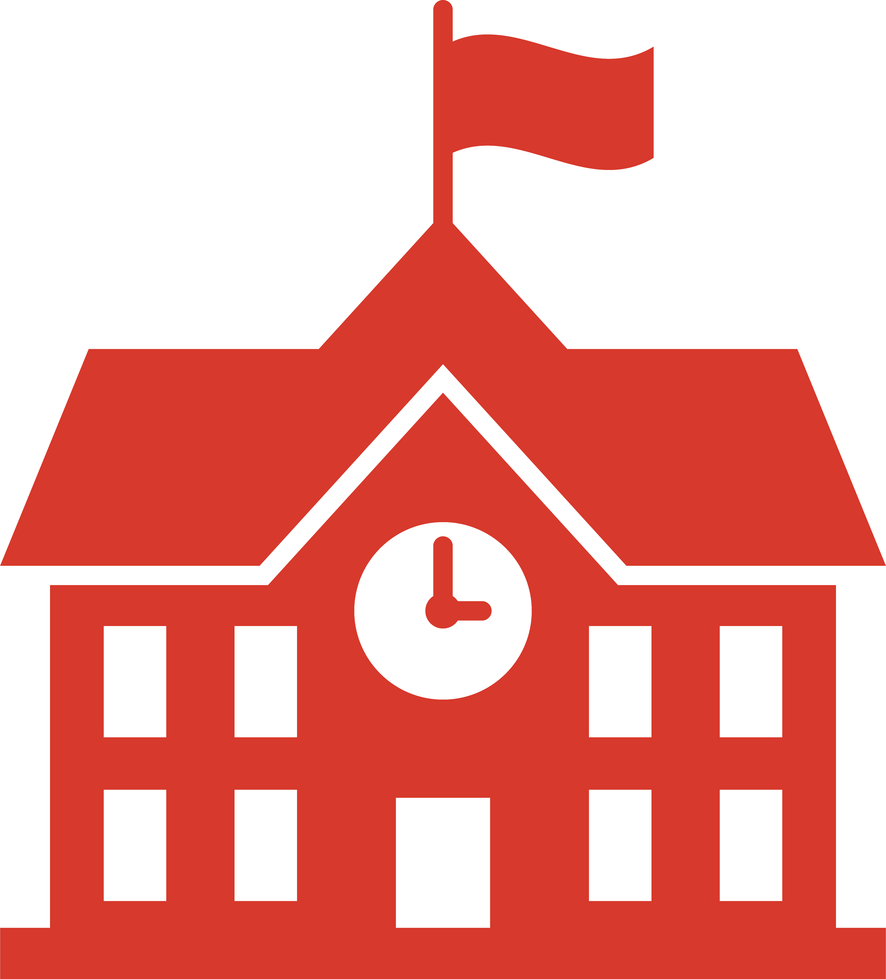 A vector graphic of a school colored red.