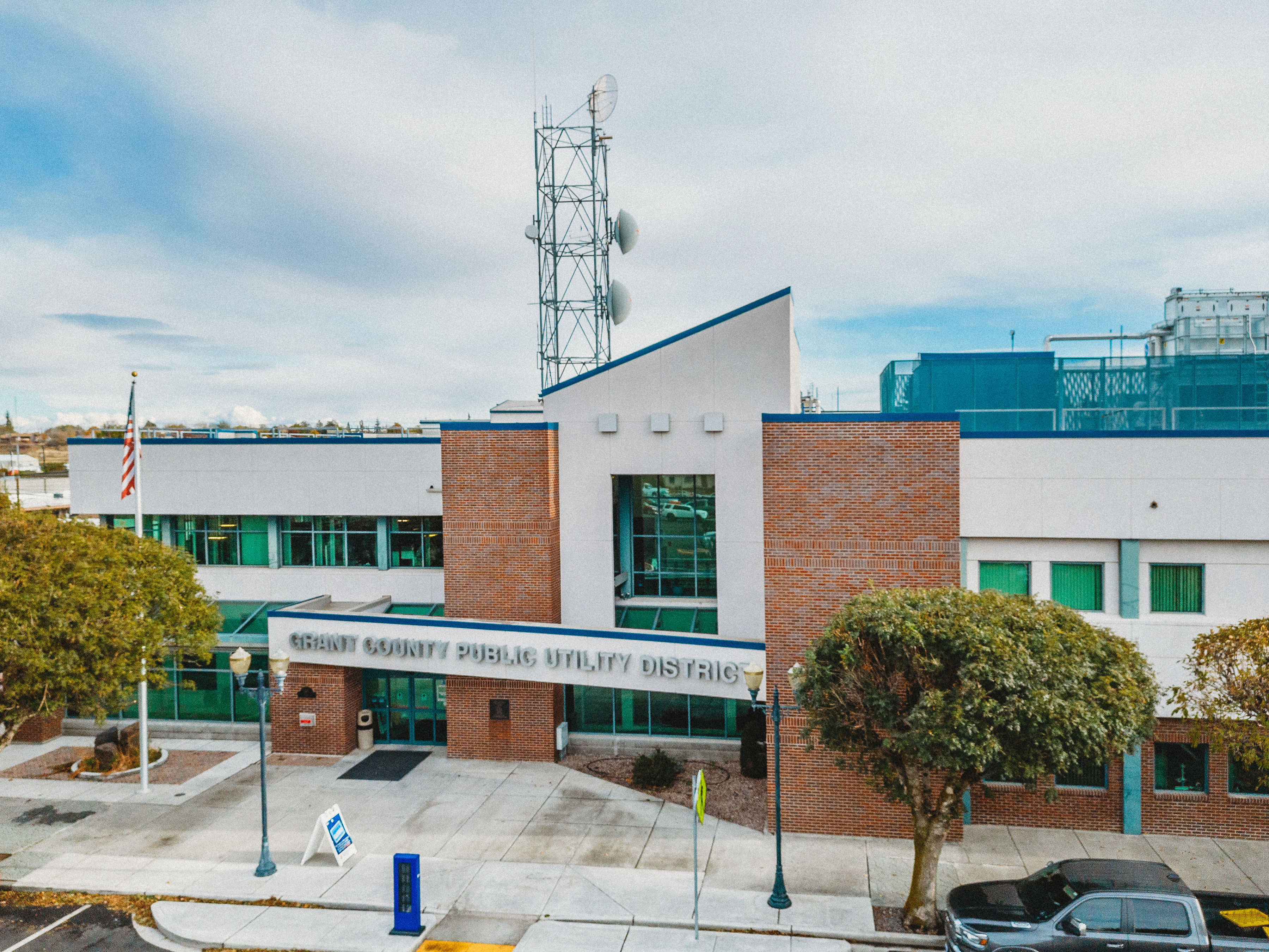 A photo outside the headquarters of the Grand County PUD.