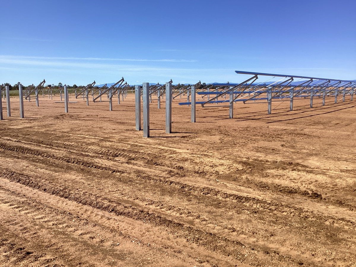 Steel piles and solar racking rows at the Paskenta microgrid construction site