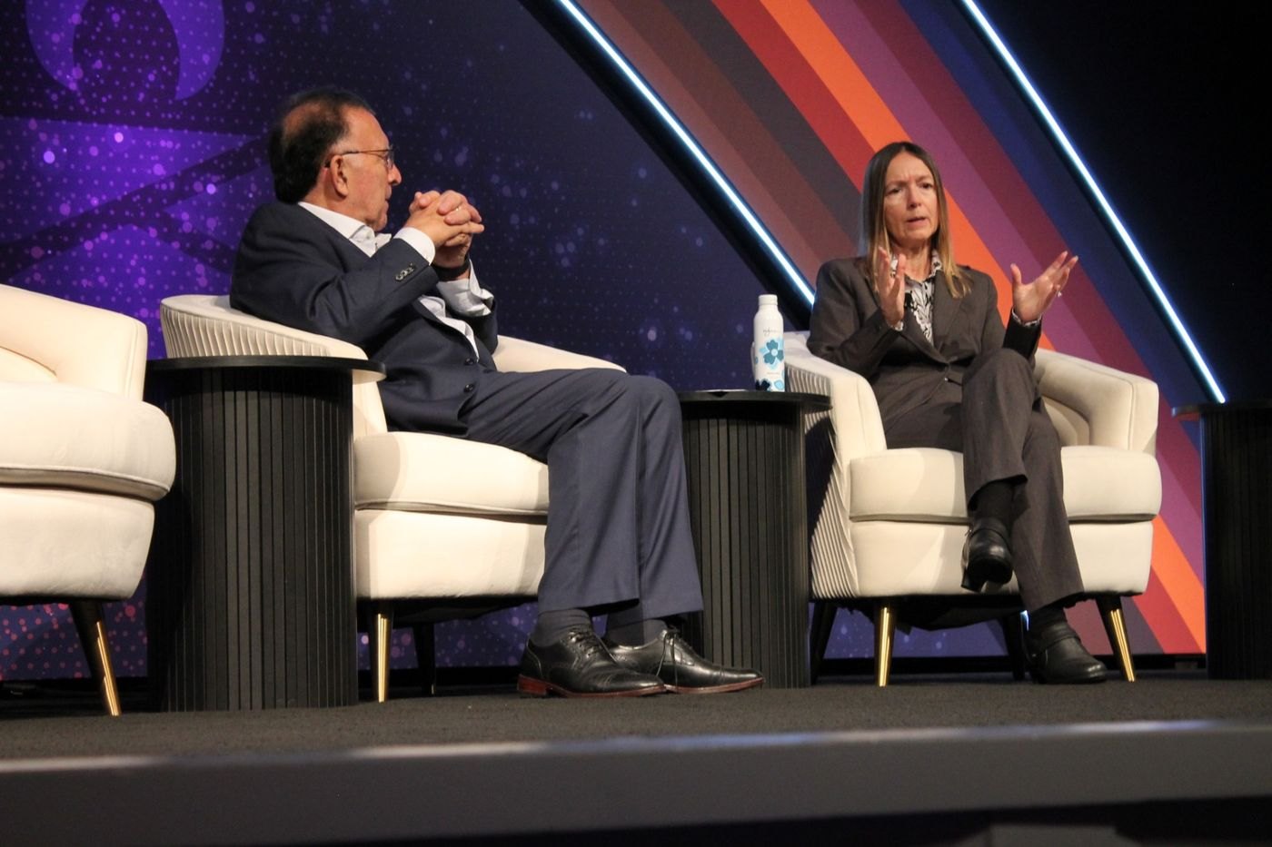 Ali Ipakchi of OATI and Lisa Tiffin of Tri-State in the One Grid conversation at the Executive Summit